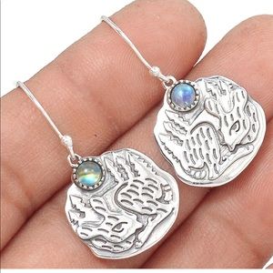 Moonstone Deer Earrings Silver Boho Moon Rainbow